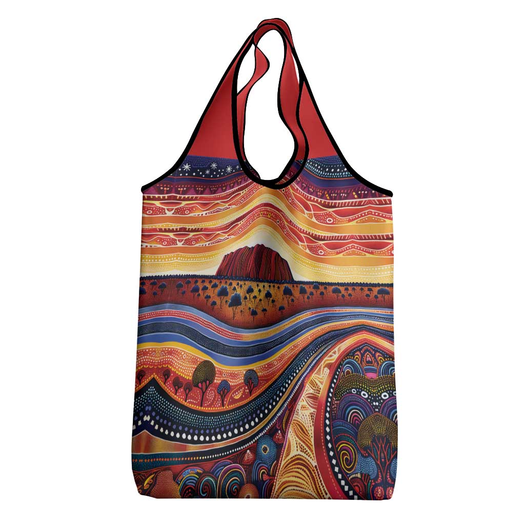 Uluru Ayers Rock Sunset Grocery Bag Aboriginal Dot Painting