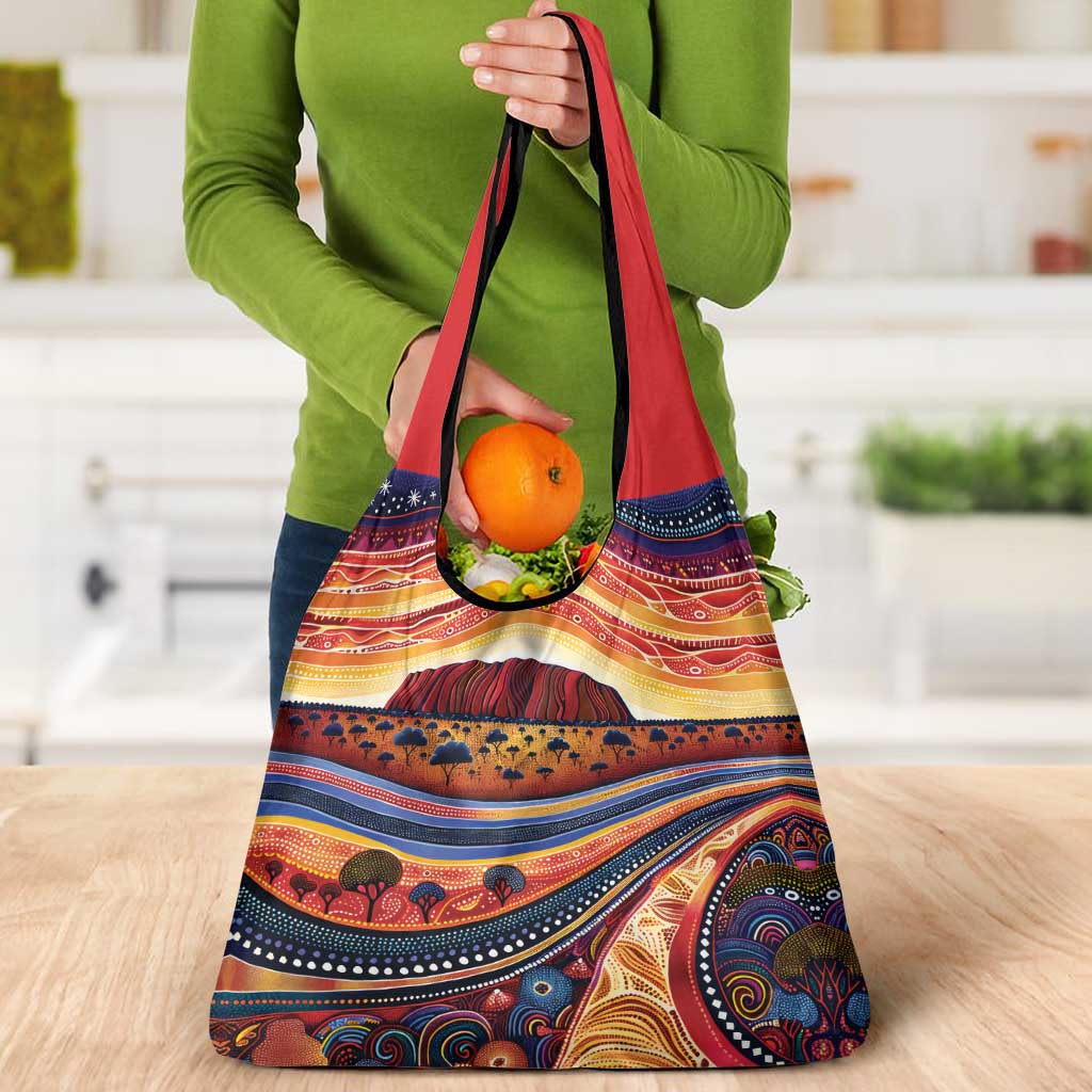 Uluru Ayers Rock Sunset Grocery Bag Aboriginal Dot Painting