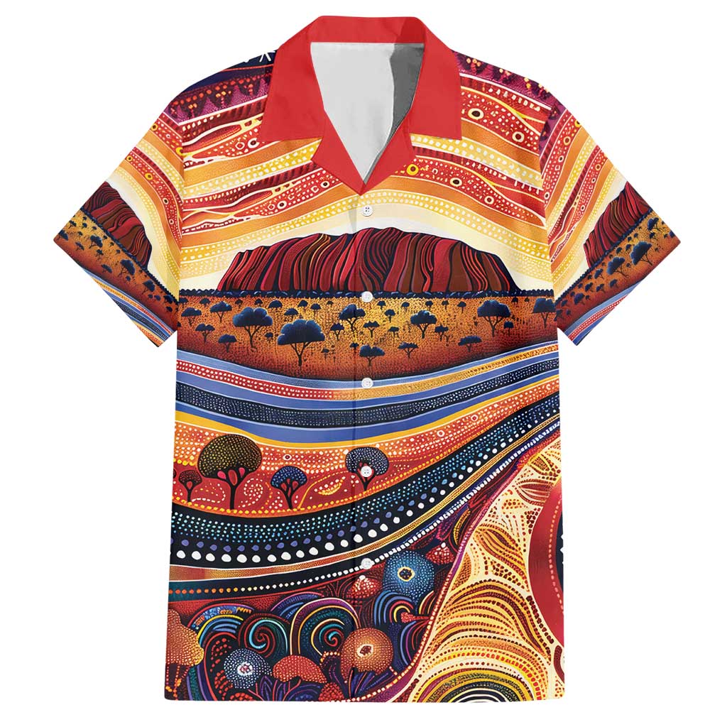 Uluru Ayers Rock Sunset Hawaiian Shirt Aboriginal Dot Painting