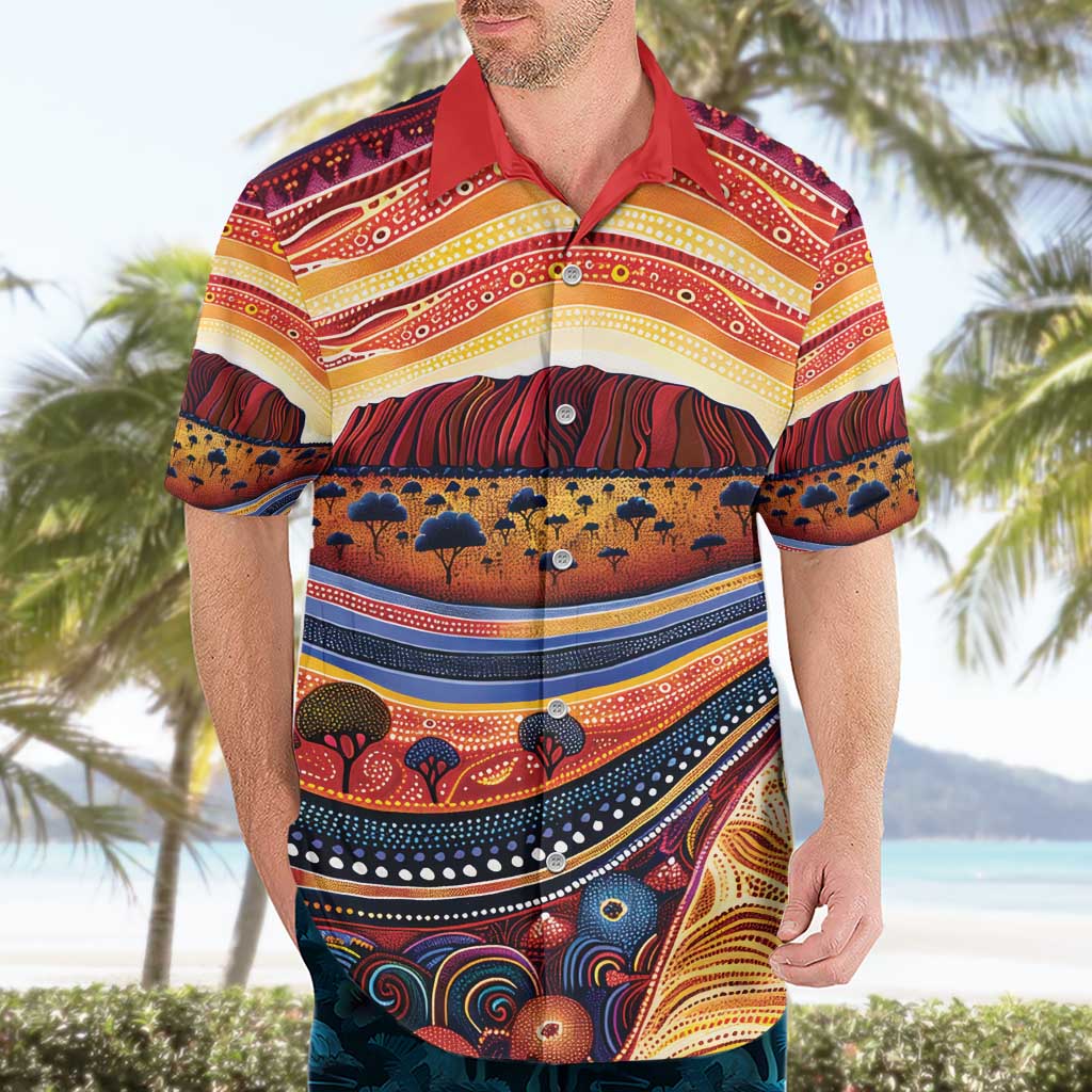 Uluru Ayers Rock Sunset Hawaiian Shirt Aboriginal Dot Painting