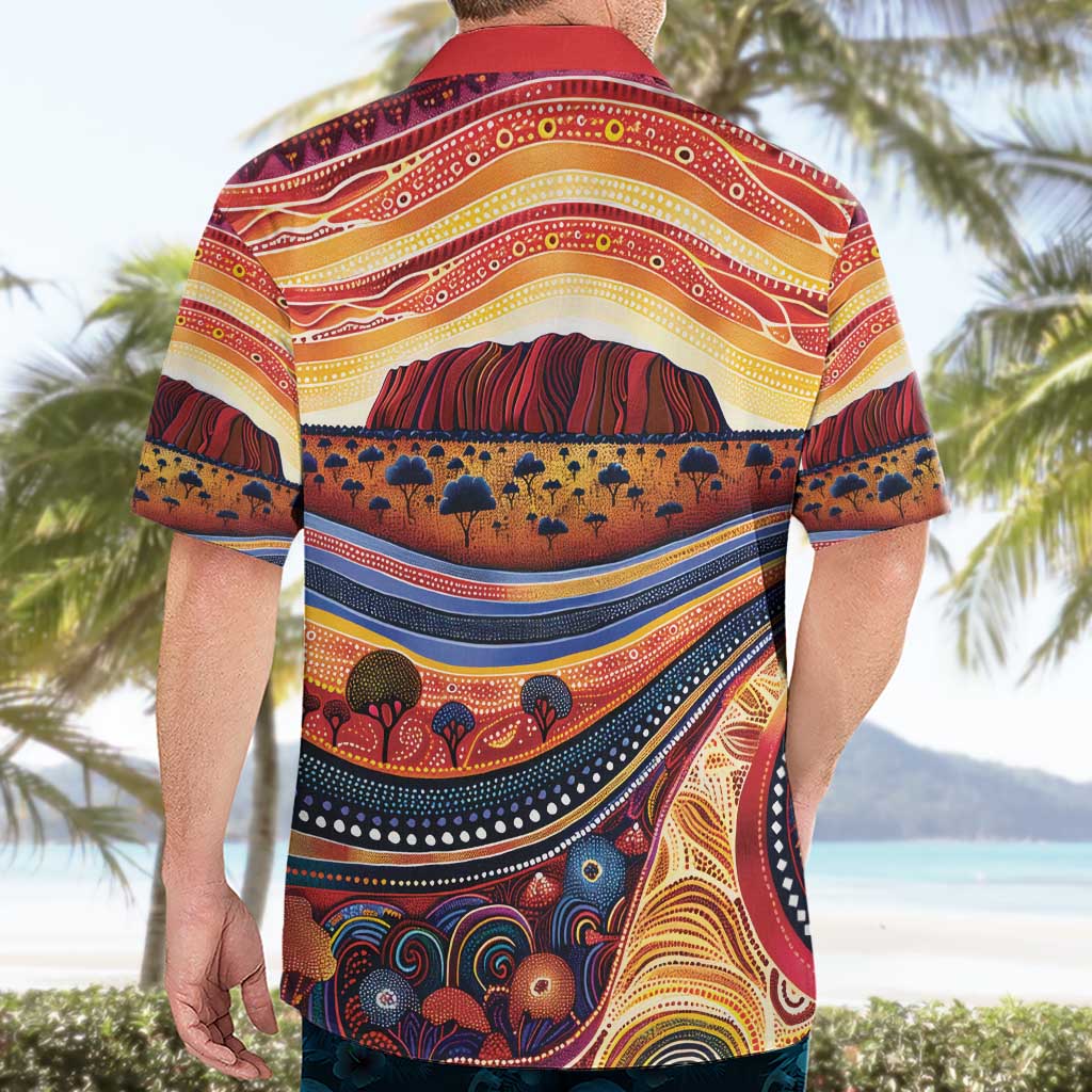 Uluru Ayers Rock Sunset Hawaiian Shirt Aboriginal Dot Painting