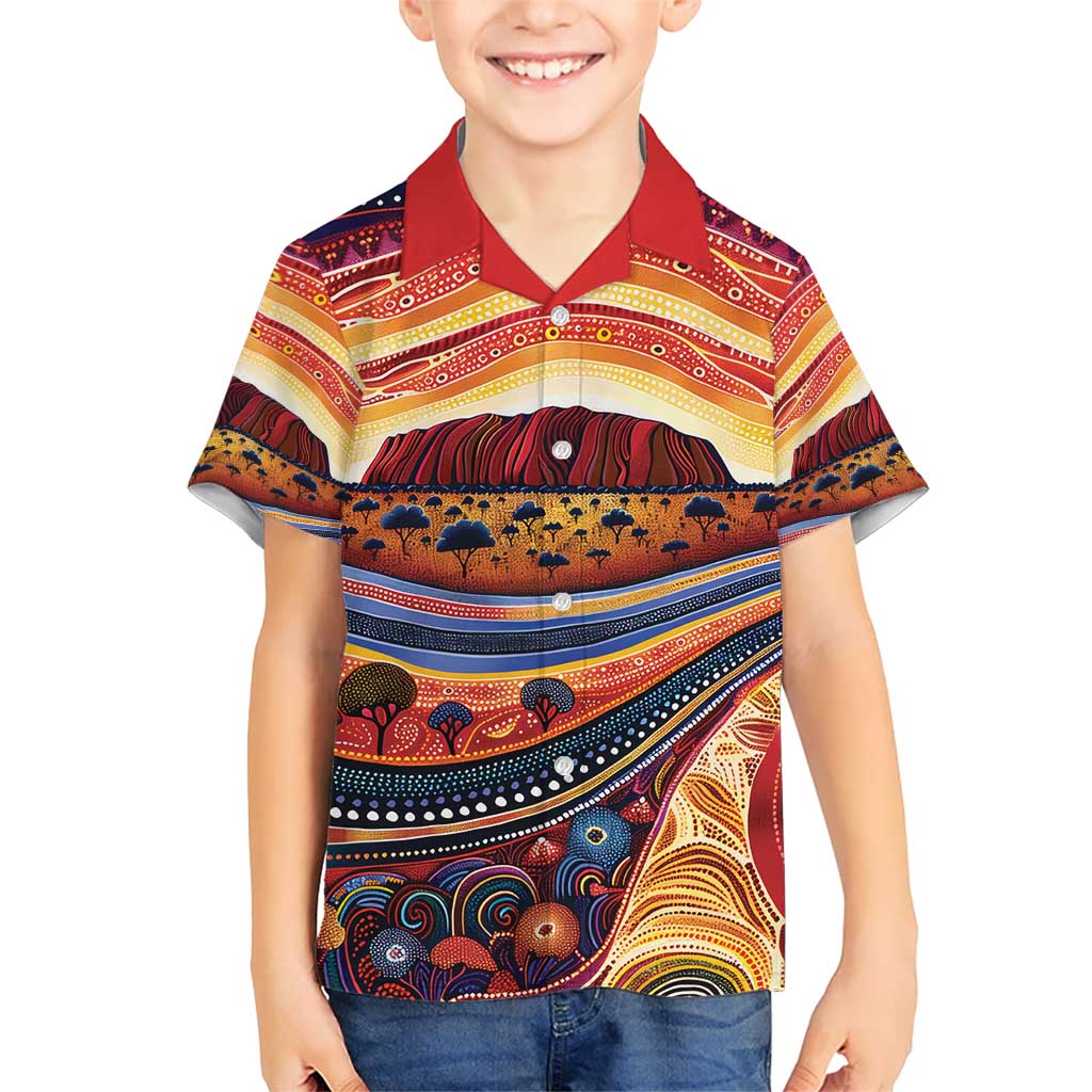 Uluru Ayers Rock Sunset Hawaiian Shirt Aboriginal Dot Painting