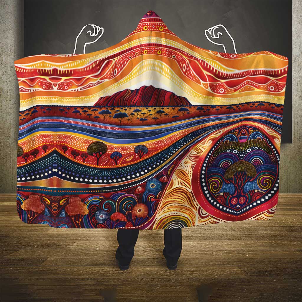 Uluru Ayers Rock Sunset Hooded Blanket Aboriginal Dot Painting