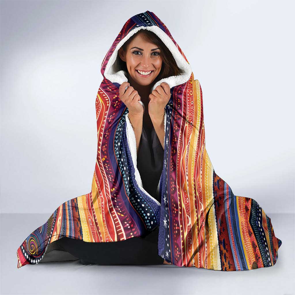 Uluru Ayers Rock Sunset Hooded Blanket Aboriginal Dot Painting
