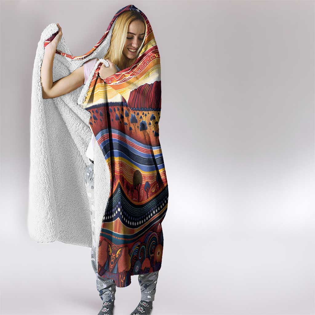 Uluru Ayers Rock Sunset Hooded Blanket Aboriginal Dot Painting
