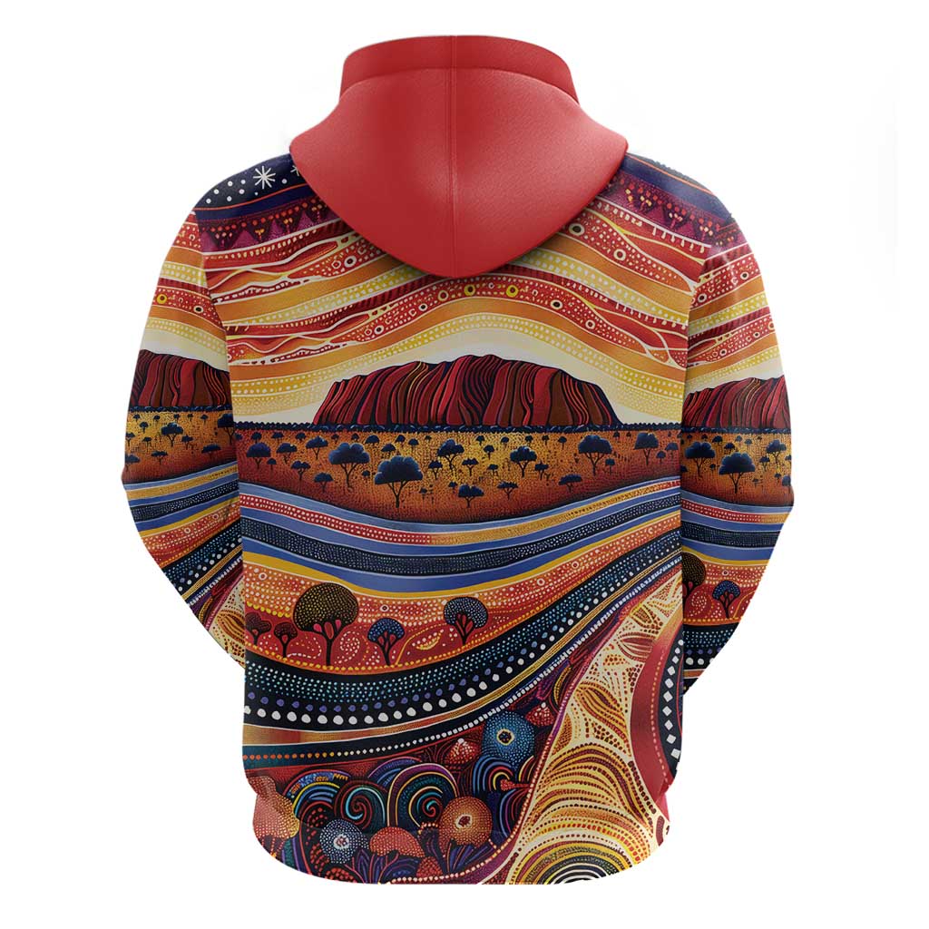 Uluru Ayers Rock Sunset Hoodie Aboriginal Dot Painting