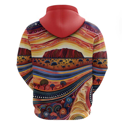 Uluru Ayers Rock Sunset Hoodie Aboriginal Dot Painting