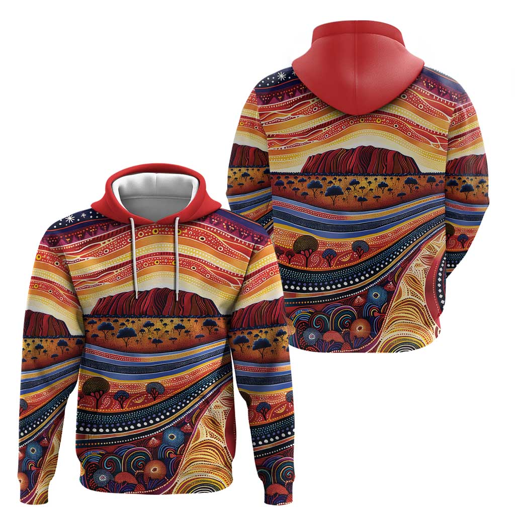 Uluru Ayers Rock Sunset Hoodie Aboriginal Dot Painting