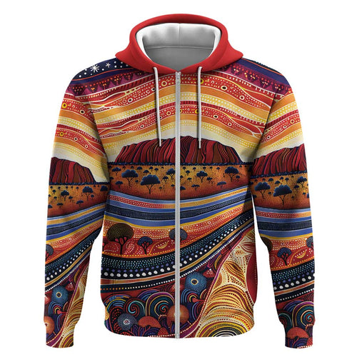 Uluru Ayers Rock Sunset Hoodie Aboriginal Dot Painting