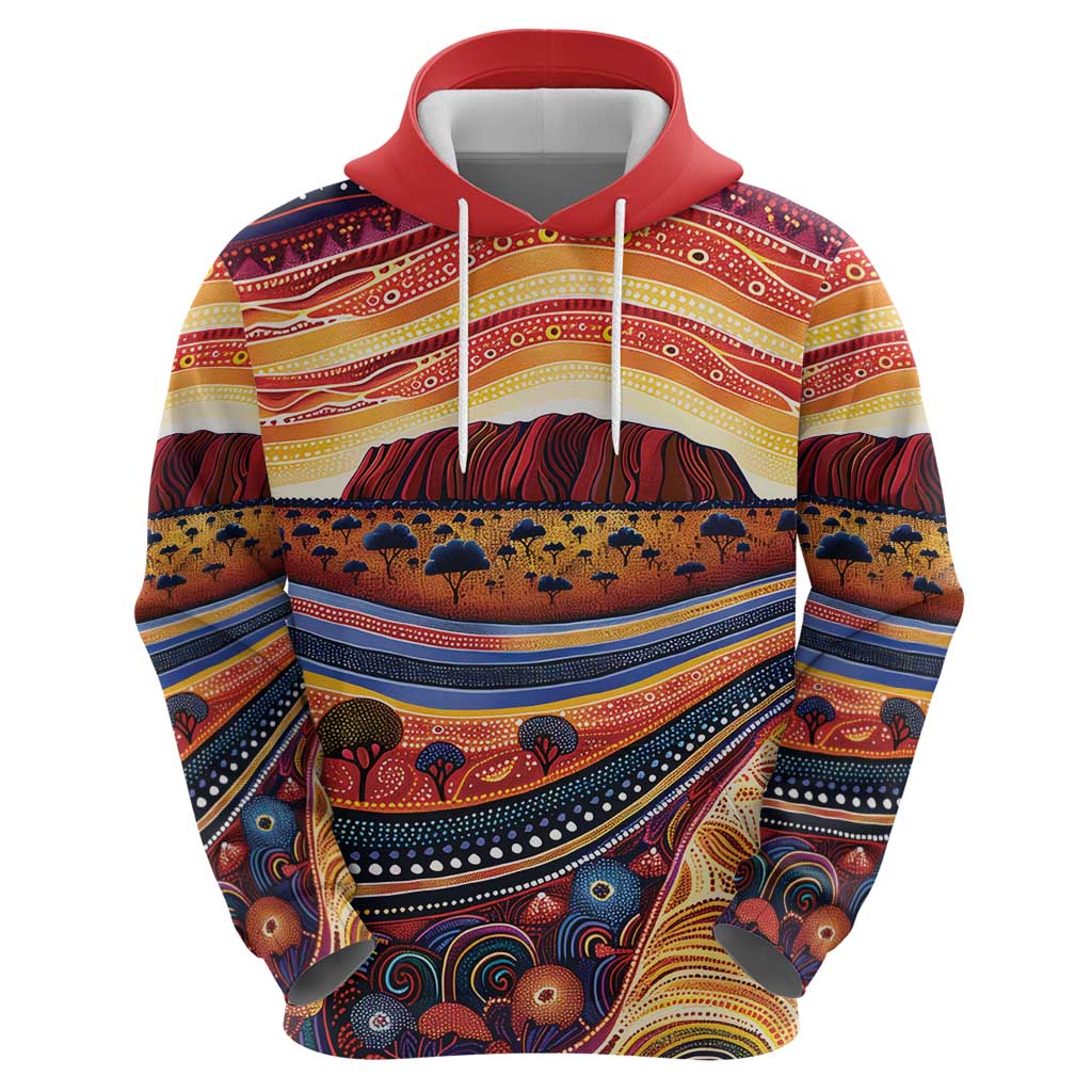 Uluru Ayers Rock Sunset Hoodie Aboriginal Dot Painting