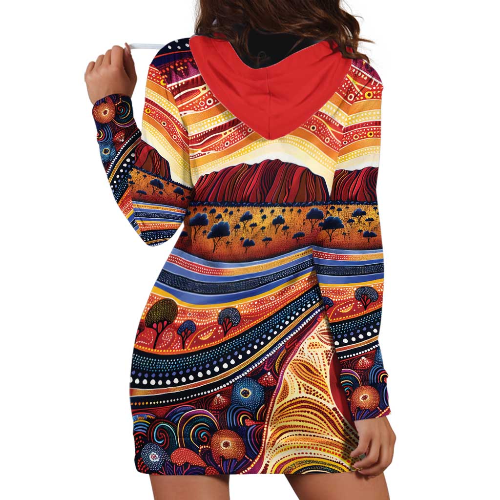 Uluru Ayers Rock Sunset Hoodie Dress Aboriginal Dot Painting