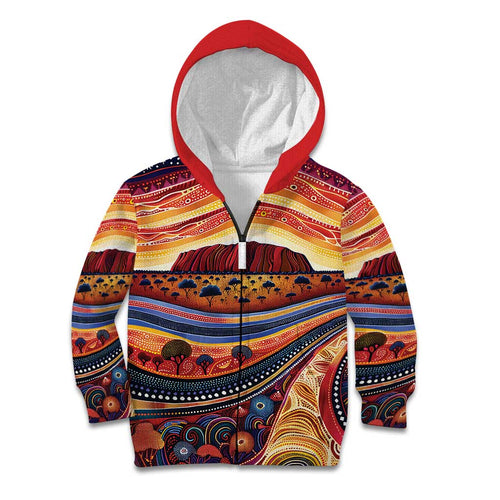 Uluru Ayers Rock Sunset Kid Hoodie Aboriginal Dot Painting