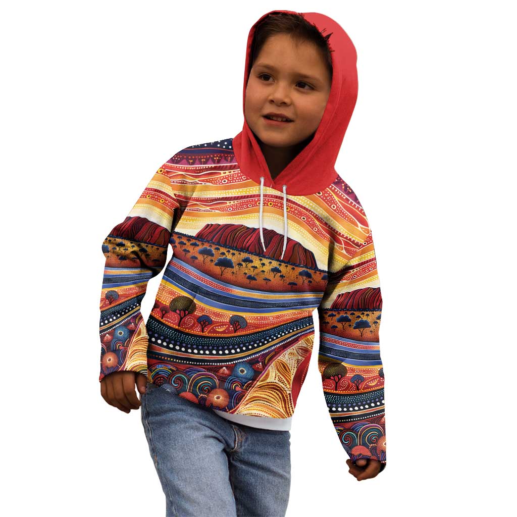 Uluru Ayers Rock Sunset Kid Hoodie Aboriginal Dot Painting
