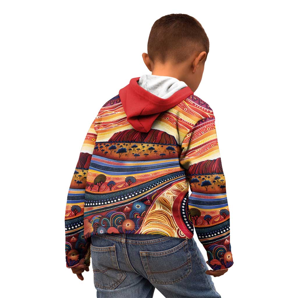 Uluru Ayers Rock Sunset Kid Hoodie Aboriginal Dot Painting