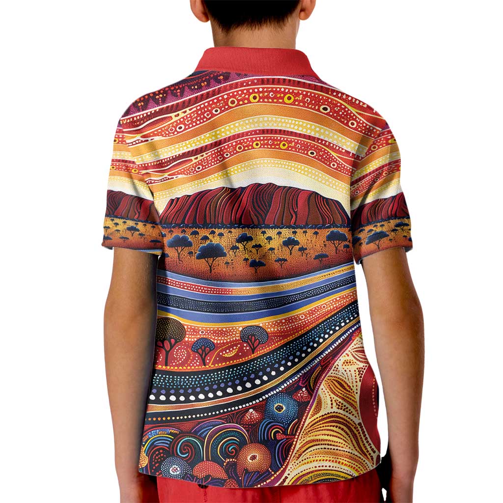 Uluru Ayers Rock Sunset Kid Polo Shirt Aboriginal Dot Painting