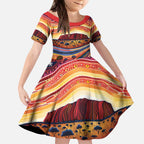 Uluru Ayers Rock Sunset Kid Short Sleeve Dress Aboriginal Dot Painting