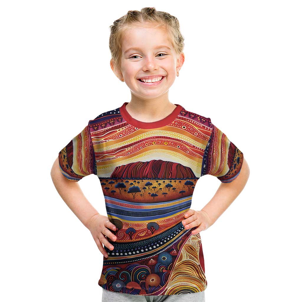Uluru Ayers Rock Sunset Kid T Shirt Aboriginal Dot Painting