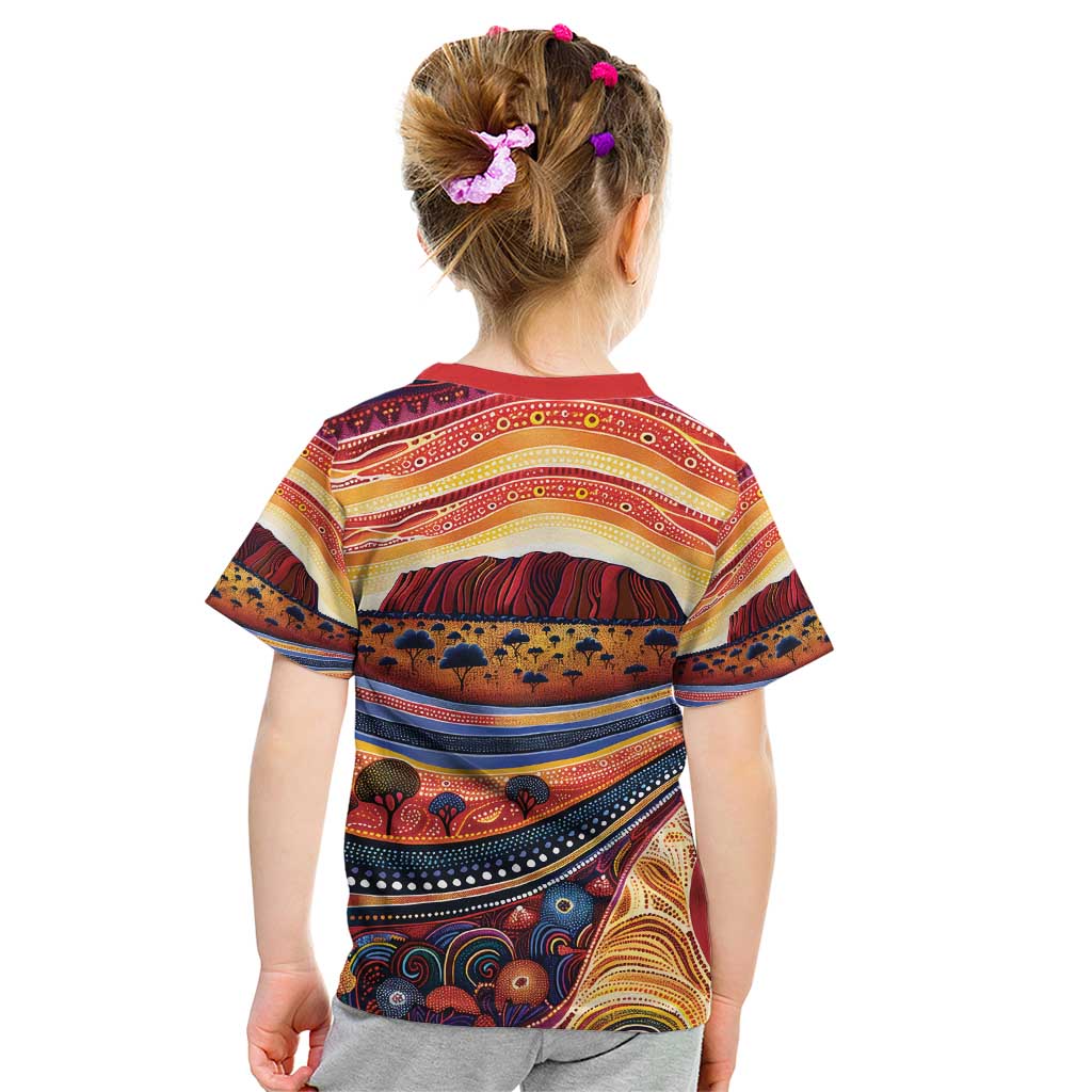 Uluru Ayers Rock Sunset Kid T Shirt Aboriginal Dot Painting