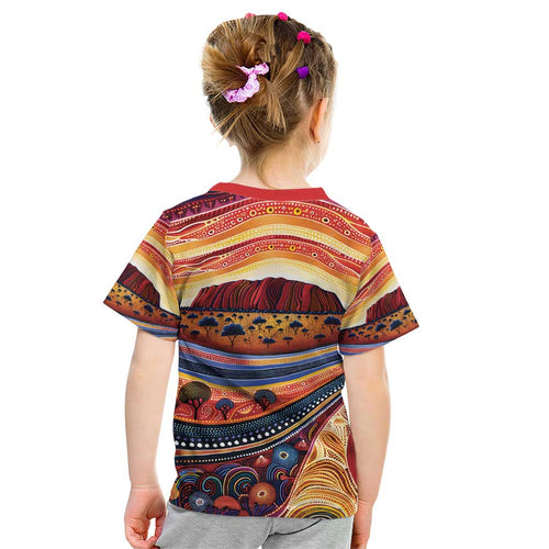 Uluru Ayers Rock Sunset Kid T Shirt Aboriginal Dot Painting