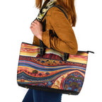 Uluru Ayers Rock Sunset Leather Tote Bag Aboriginal Dot Painting