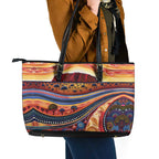 Uluru Ayers Rock Sunset Leather Tote Bag Aboriginal Dot Painting