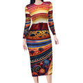 Uluru Ayers Rock Sunset Long Sleeve Bodycon Dress Aboriginal Dot Painting