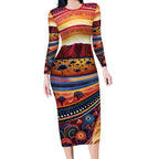 Uluru Ayers Rock Sunset Long Sleeve Bodycon Dress Aboriginal Dot Painting
