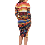 Uluru Ayers Rock Sunset Long Sleeve Bodycon Dress Aboriginal Dot Painting
