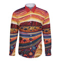 Uluru Ayers Rock Sunset Long Sleeve Button Shirt Aboriginal Dot Painting