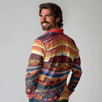 Uluru Ayers Rock Sunset Long Sleeve Polo Shirt Aboriginal Dot Painting