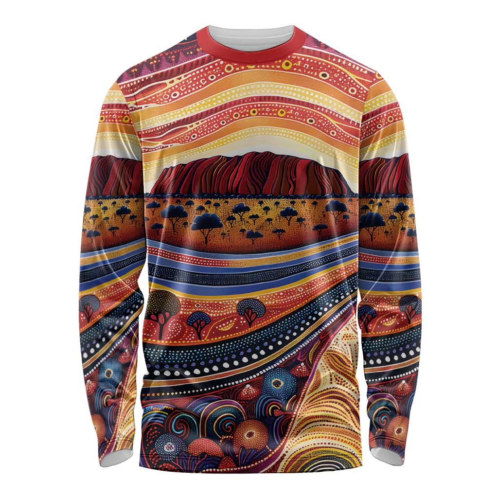 Uluru Ayers Rock Sunset Long Sleeve Shirt Aboriginal Dot Painting