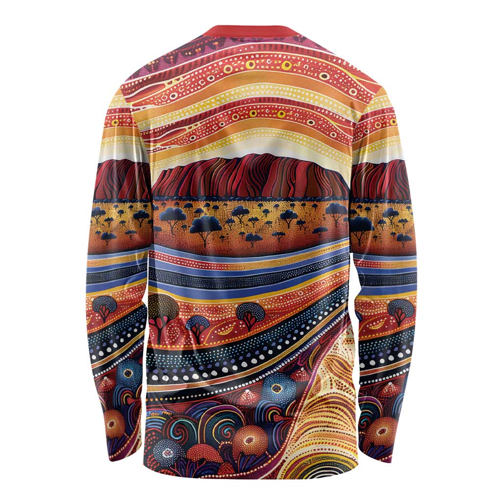 Uluru Ayers Rock Sunset Long Sleeve Shirt Aboriginal Dot Painting