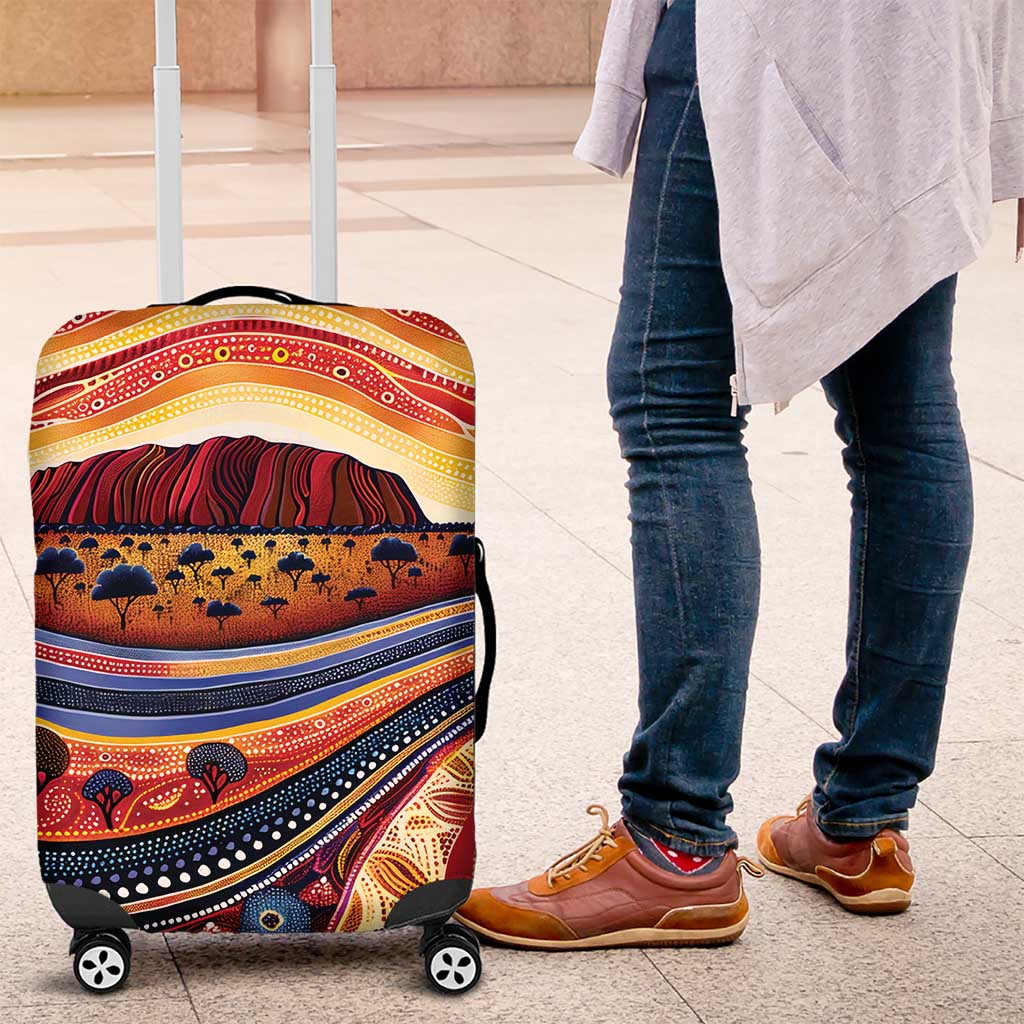 Uluru Ayers Rock Sunset Luggage Cover Aboriginal Dot Painting