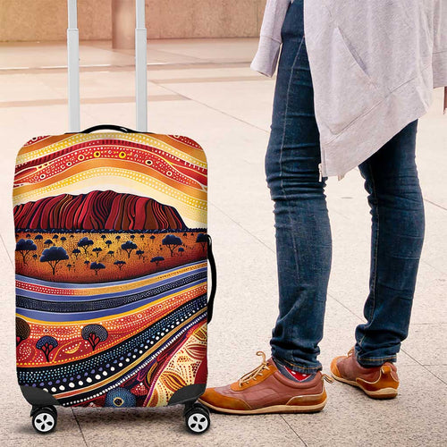 Uluru Ayers Rock Sunset Luggage Cover Aboriginal Dot Painting