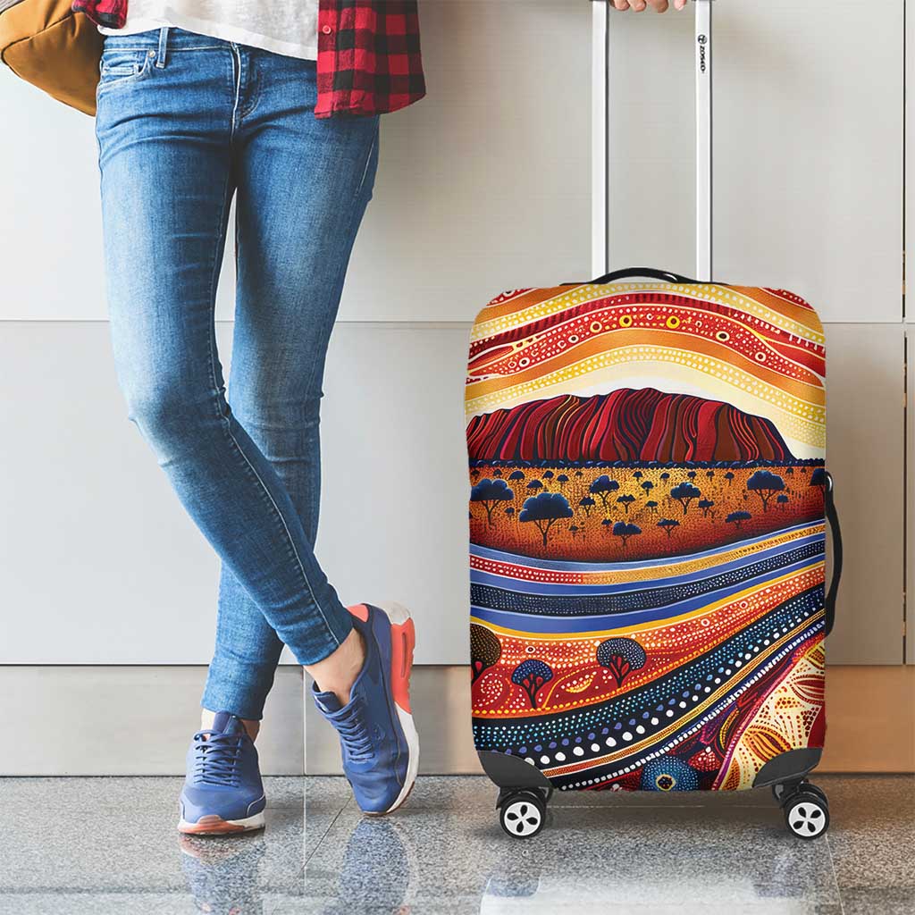 Uluru Ayers Rock Sunset Luggage Cover Aboriginal Dot Painting