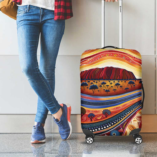 Uluru Ayers Rock Sunset Luggage Cover Aboriginal Dot Painting