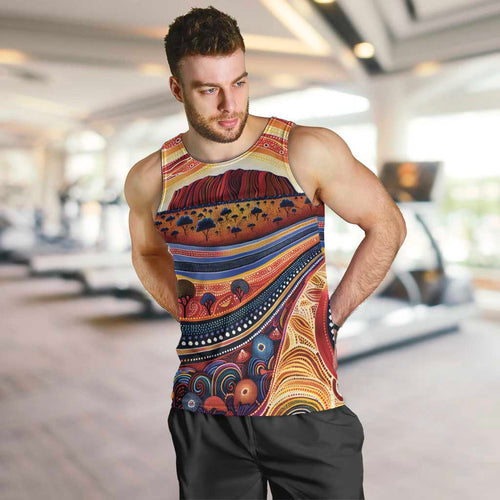 Uluru Ayers Rock Sunset Men Tank Top Aboriginal Dot Painting