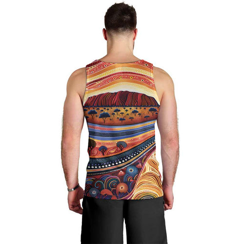 Uluru Ayers Rock Sunset Men Tank Top Aboriginal Dot Painting