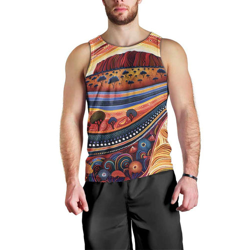 Uluru Ayers Rock Sunset Men Tank Top Aboriginal Dot Painting