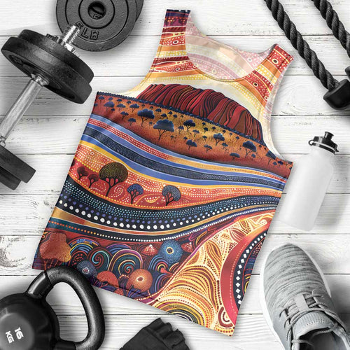 Uluru Ayers Rock Sunset Men Tank Top Aboriginal Dot Painting