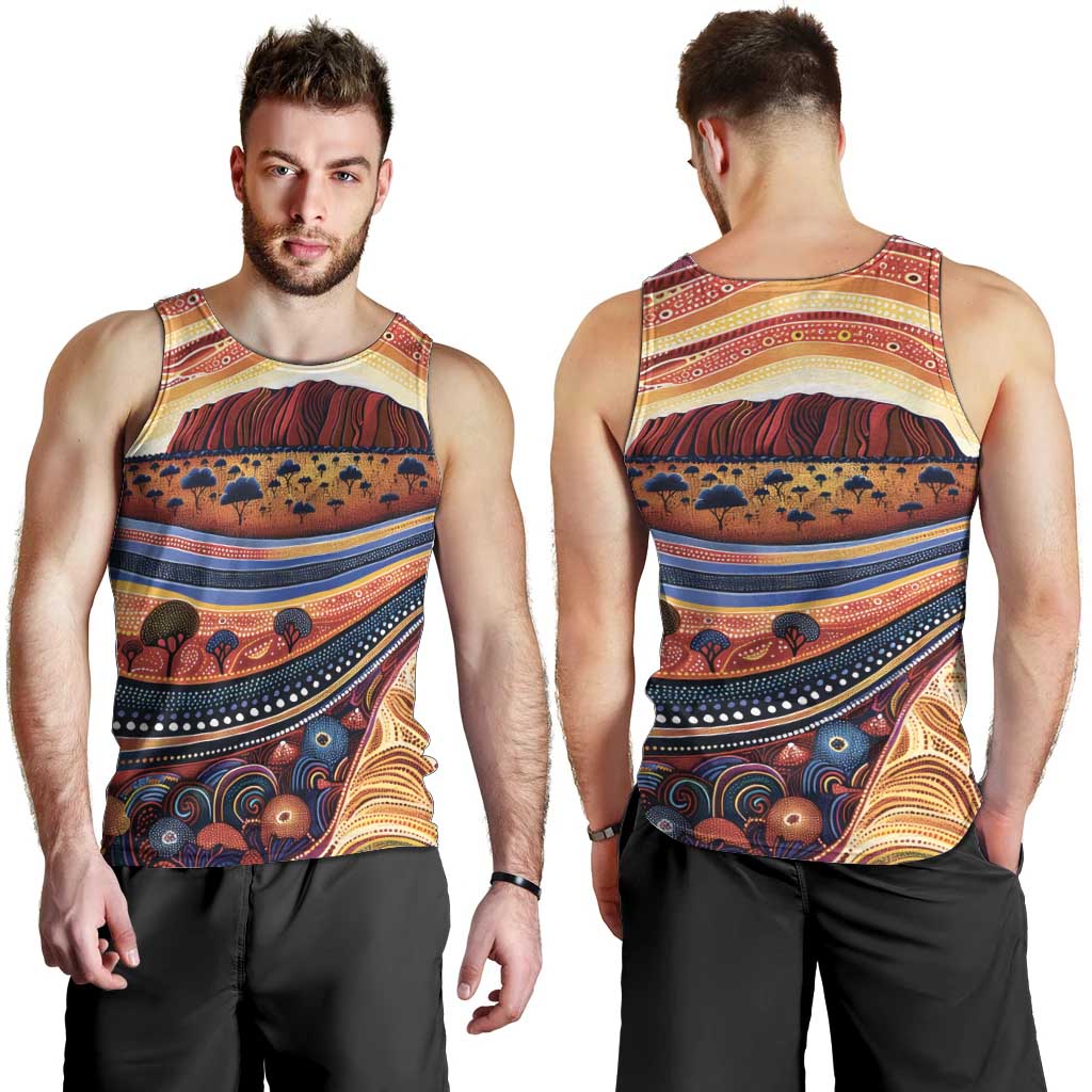 Uluru Ayers Rock Sunset Men Tank Top Aboriginal Dot Painting