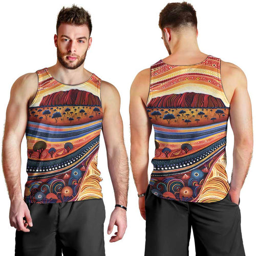 Uluru Ayers Rock Sunset Men Tank Top Aboriginal Dot Painting