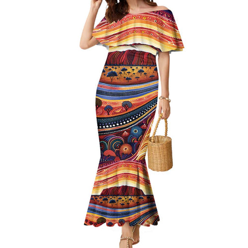 Uluru Ayers Rock Sunset Mermaid Dress Aboriginal Dot Painting