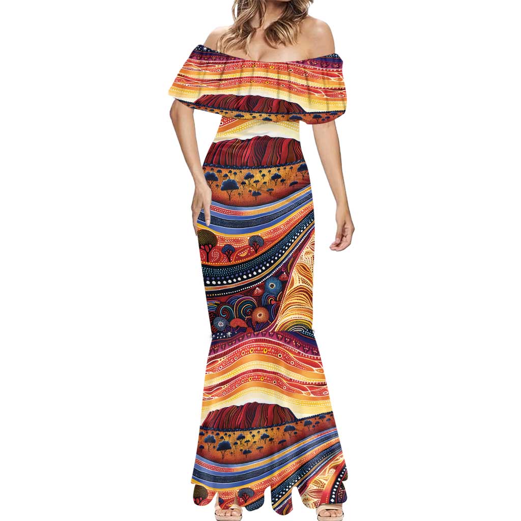 Uluru Ayers Rock Sunset Mermaid Dress Aboriginal Dot Painting