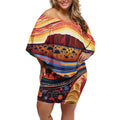 Uluru Ayers Rock Sunset Off Shoulder Short Dress Aboriginal Dot Painting
