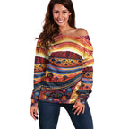 Uluru Ayers Rock Sunset Off Shoulder Sweater Aboriginal Dot Painting
