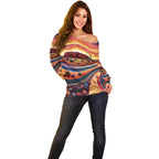 Uluru Ayers Rock Sunset Off Shoulder Sweater Aboriginal Dot Painting