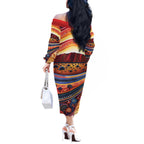 Uluru Ayers Rock Sunset Off The Shoulder Long Sleeve Dress Aboriginal Dot Painting