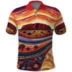Uluru Ayers Rock Sunset Polo Shirt Aboriginal Dot Painting