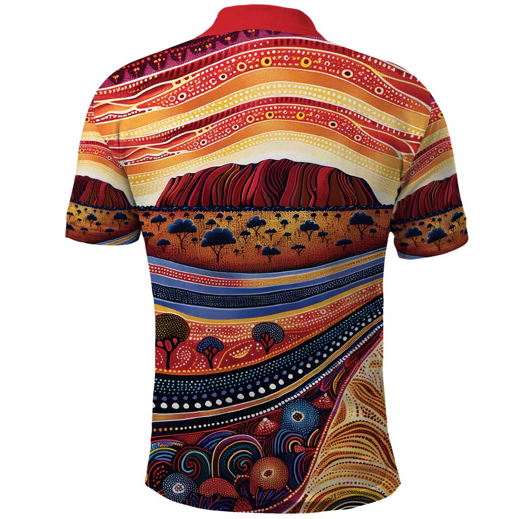 Uluru Ayers Rock Sunset Polo Shirt Aboriginal Dot Painting